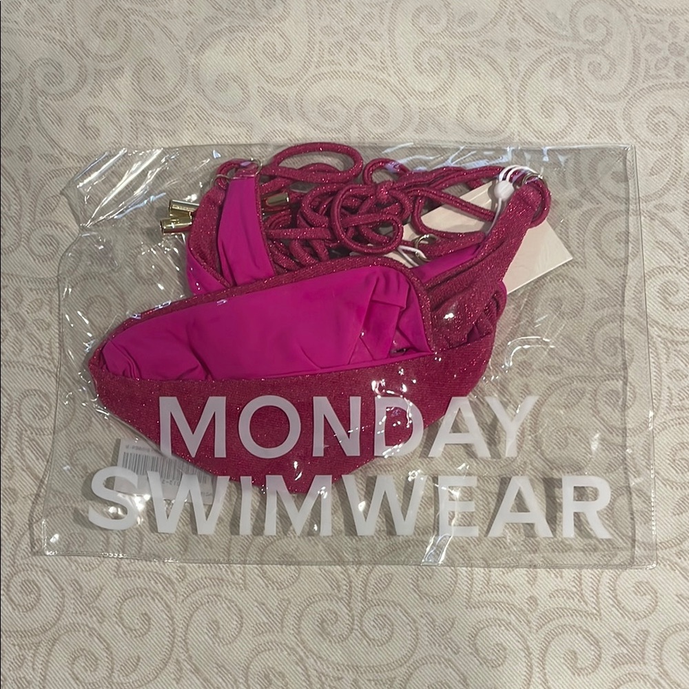 NWT Monday Swimwear Fuchsia Berry Shimmer Bikini Bottoms